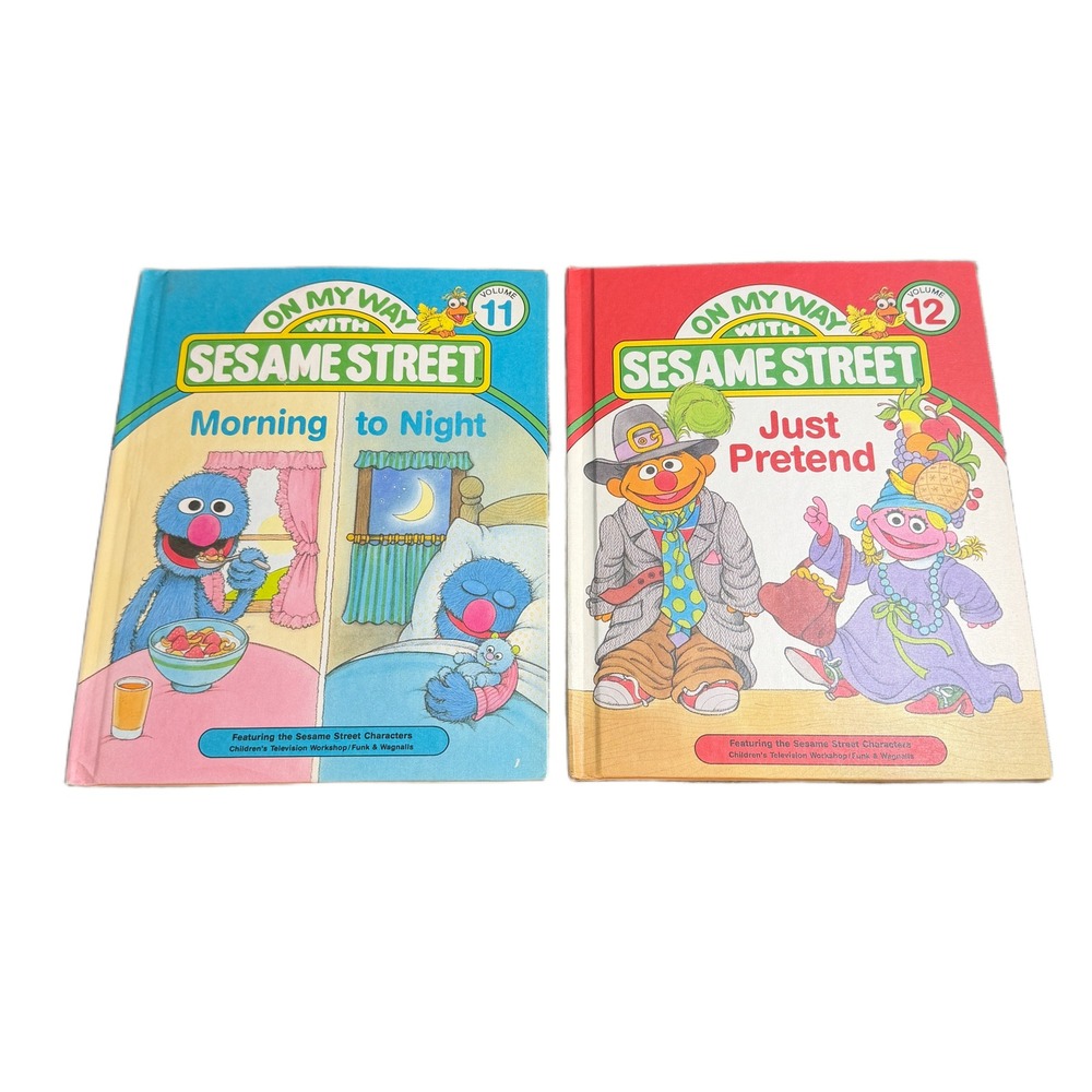 Vintage Sesame Street Books Morning to Night Just Pretend Vol 11 12 Hardcover